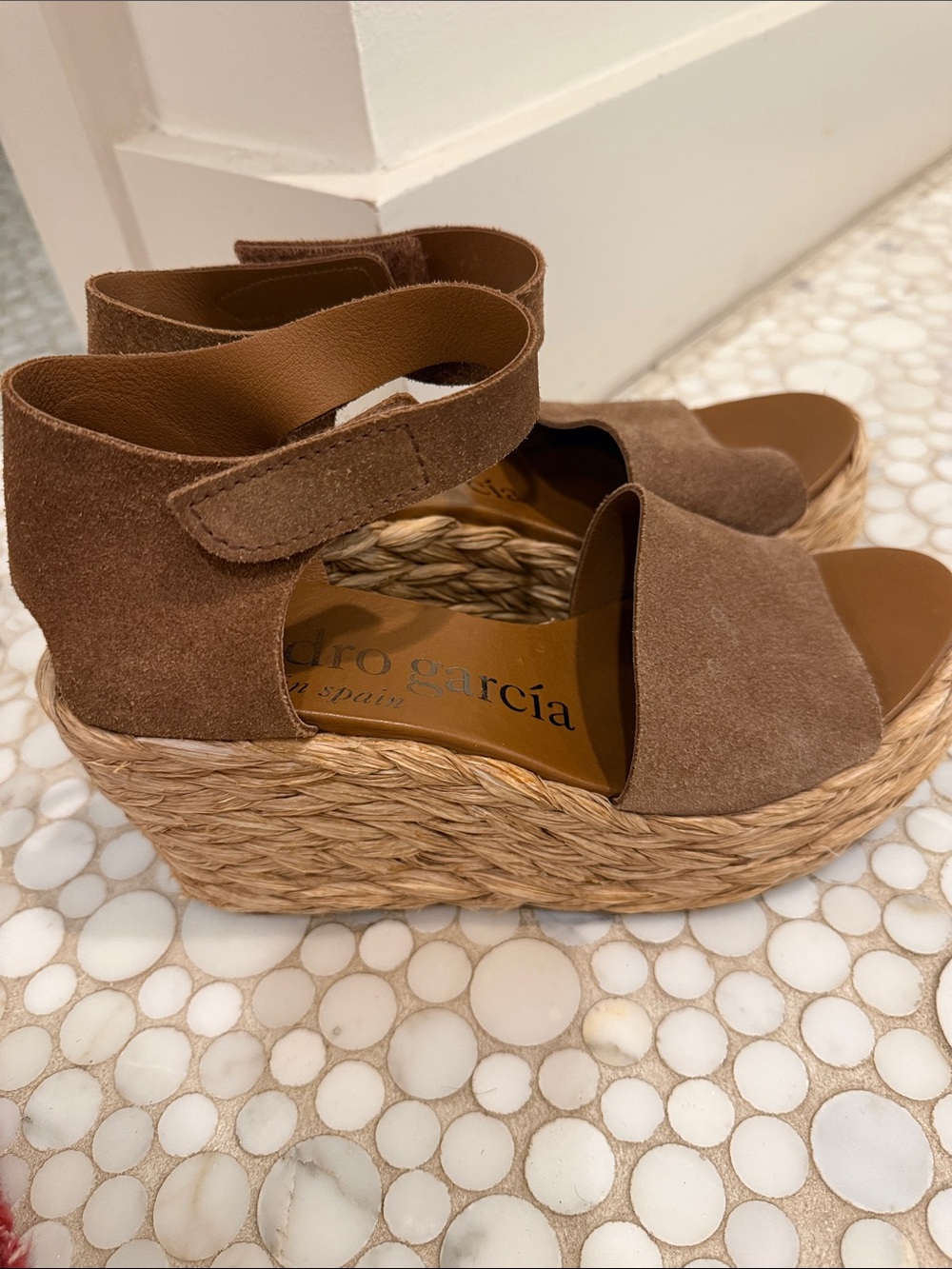 Pedro Garcia Women’s Suede Ankle-Strap Wedge Sandals in Brown Sz 39 / 9